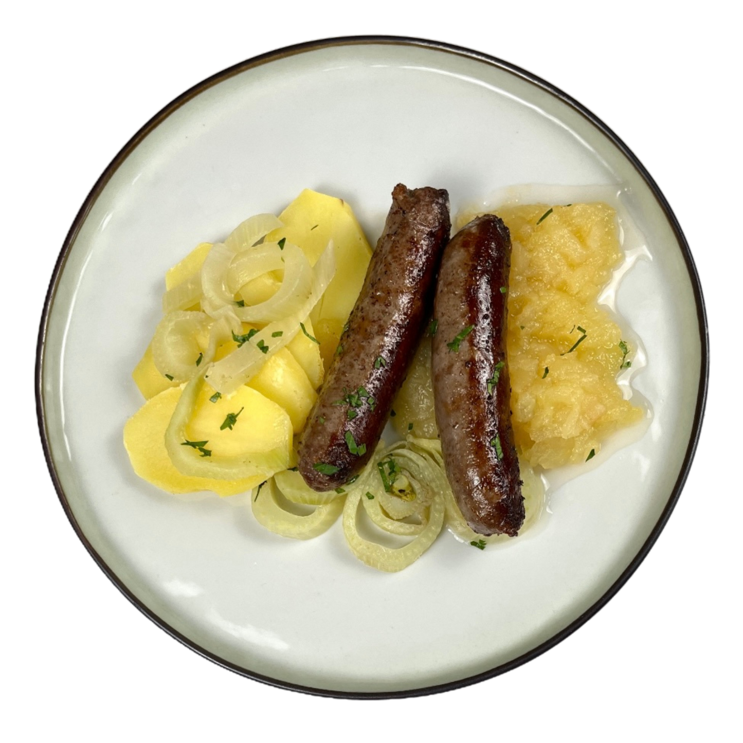 Sausage with Potato, Fennel and Apple Compote